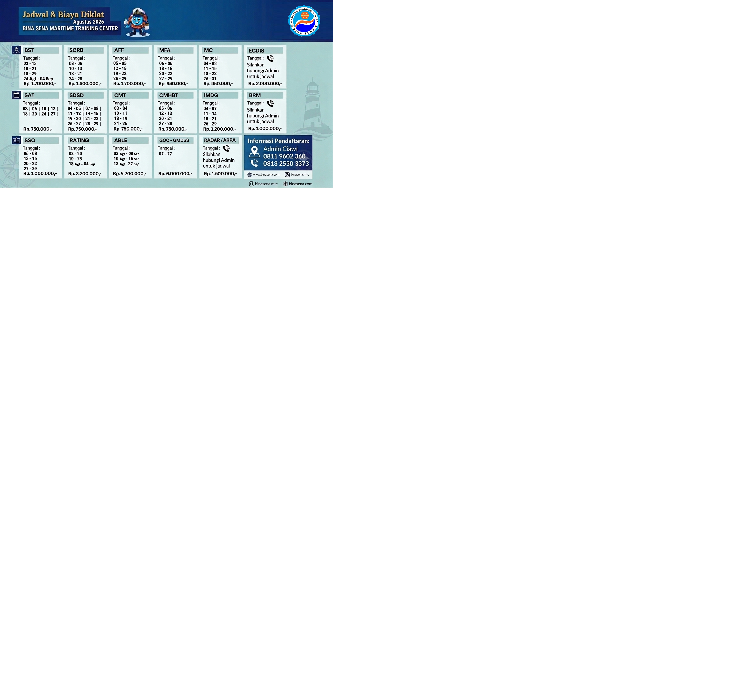 Kalender dan Biaya Diklat Agustus 2026 - Bina Sena - Maritime Training Center Kalender dan Biaya Diklat Agustus 2026 - Bina Sena - Maritime Training Center