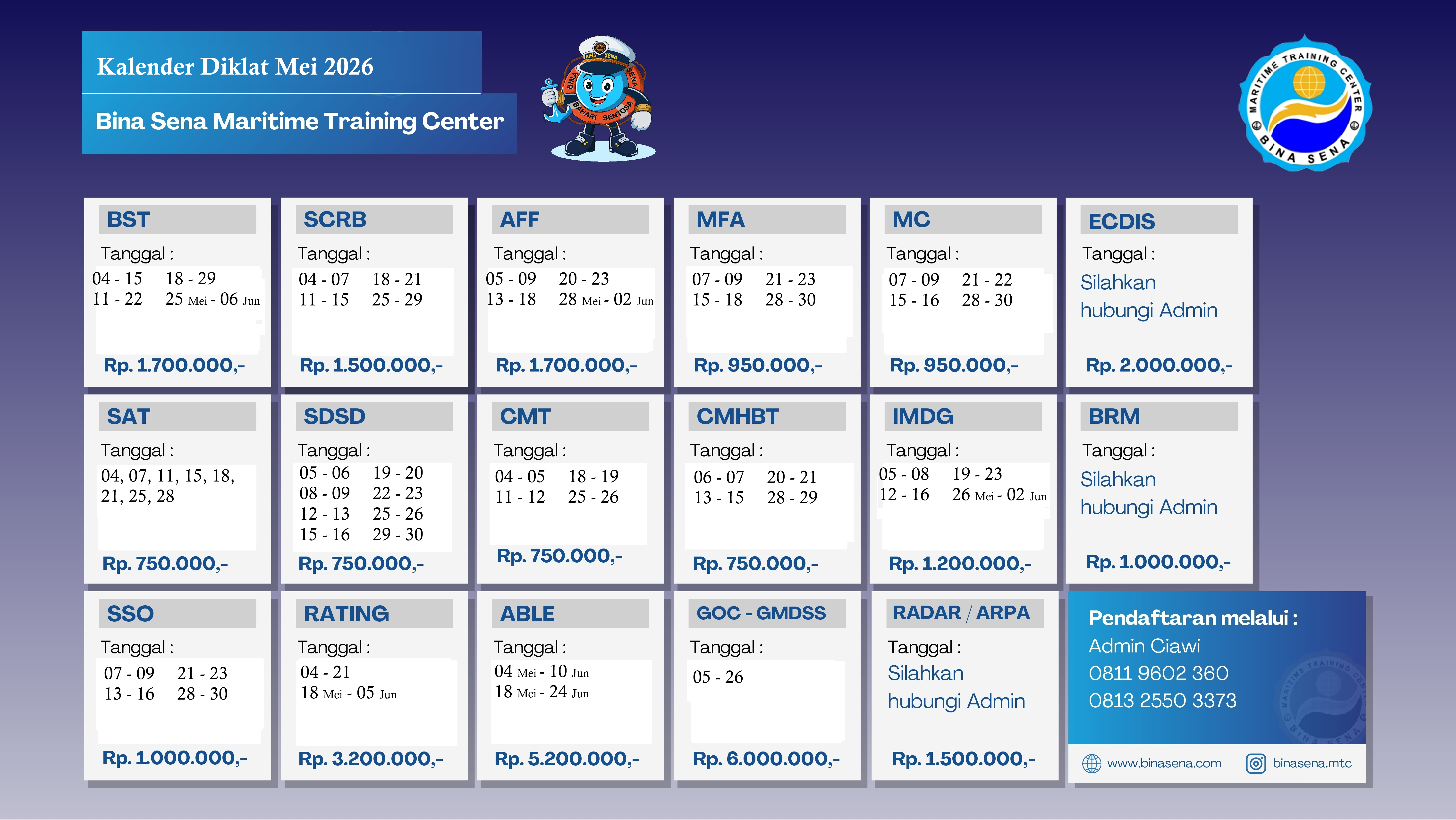 Jadwal Diklat Mei 2026 - Bina Sena - Maritime Training Center Jadwal Diklat Mei 2026 - Bina Sena - Maritime Training Center